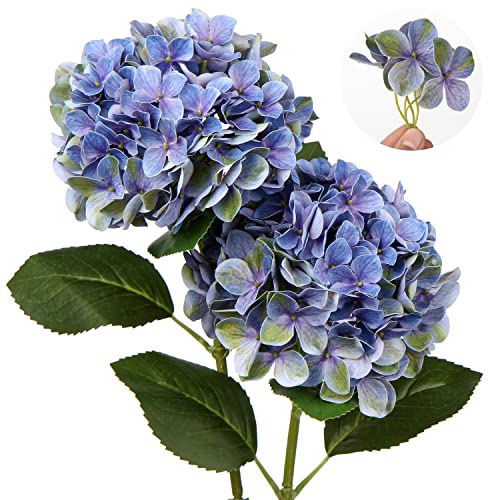 Oairse 2 flores artificiales de hortensias con impresión 3D, tacto real, como hortensias reales, para bodas, casas, hoteles, fiestas, arreglos florales, diámetro de 19 cm