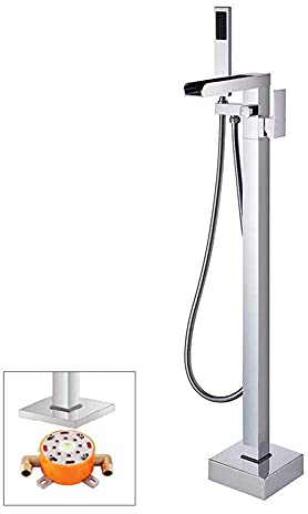 SXLSZ Wasserhahn Badewanne Freistehende Badewannen Amaturen Wasserfall Auslauf Messing Wannenbatterie mit Handbrause Wannenarmatur Wasserfall Badewannenarmatur-Chrom-C
