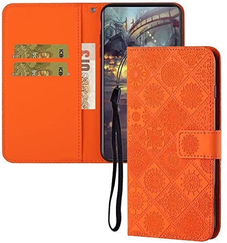IMEIKONST Compatible with iPhone 11 Flip Case, Premium Leather Retro Phone Case Notebook Wallet with Card Holder Magnetic Closure Shockproof Cover for iPhone 11 6.1. Orange XCH