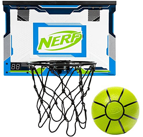 NERF LED Over the Door Mini Basketball Hoop - Pro Hoop Light Up Indoor Kids Basketball Hoop - Electronic Slam Dunk Mini Hoop Set with Mini Basketball - Door + Bedroom Indoor Hoop for Kids