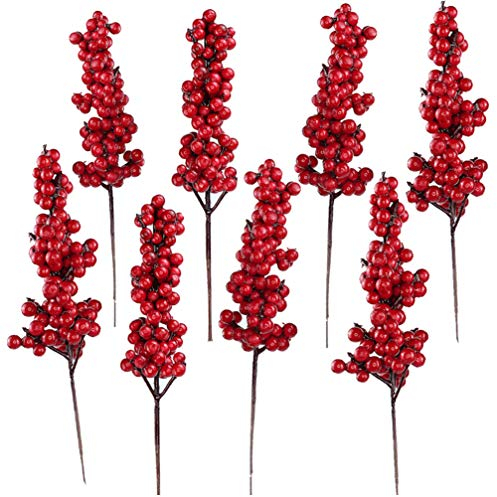 SEWACC 8 Stück Künstliche Rote Beerenstiele Stechpalmenbeeren Weihnachten Beerenpicks für Christbaumschmuck DIY-Handwerk