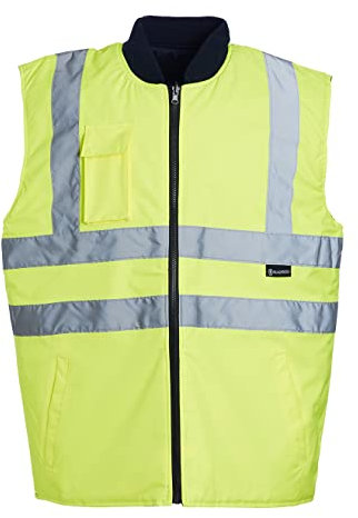 Blackrock Hi Vis Body Warmer Yellow/Navy Reversible Padded Gilet, Quilt Lined, Warm Work Body Warmer for Men and Women, Equestrian Hi Vis Reflective Gilet Security Safety Wear - Size 4XL