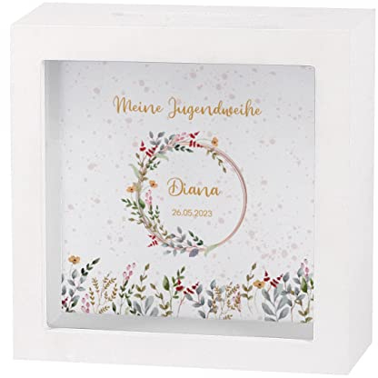 Striefchen® Spardose zur Jugendweihe mit Namen als Geldgeschenk Floral