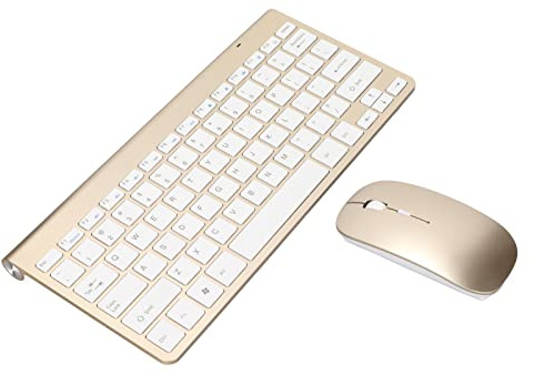 Gaming Tastatur und Maus Set, Kabellose Tastatur und Maus Combo, 2.4G Kabellos 78 Tasten USB Dünn Geätzte Tastenkappen Business Office Tastatur für Desktop Computer, Mobilgeräte, Tablet (Luxus-Gold)