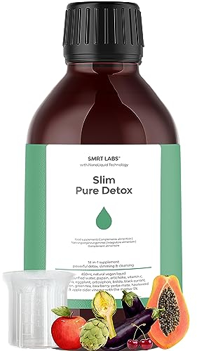 Stoffwechsel anregen Slim Pure Detox | Natürlich Leber & Körper entgiften | Leber entgiften testsieger | Darmreinigungskur, Entwässernd, Detox Reinigung Flüssig 450ml Vegan