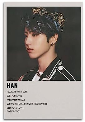 Stray Kids Members Han Poster Han Präsentation Poster Koreanisches Pop Boy Band Poster Wandkunst Druck Retro Ästhetische Raumdekoration Malerei Leinwand Poster für Zuhause und Büro Dekorationen 40 x