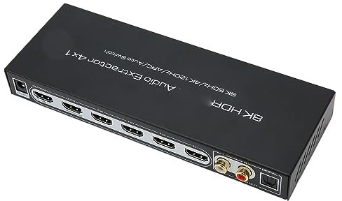 HDMI Audio Extractor 8K 60Hz 4K 120Hz HDR HDMI 4x1 Sound Splitter Konverter, HDMI 2.1 Adapter Splitter Unterstützung 2.0 Kanal 5.1 Kanal ARC Funktion (EU-Stecker)