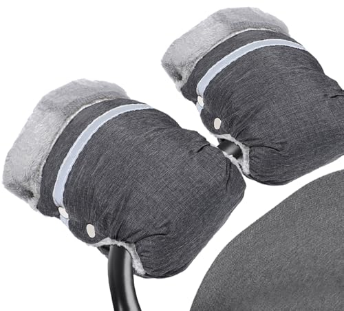 Pram Stroller Hand Muffs, MIVITOOM Waterproof Hand Gloves Winter Windproof Thickening Anti-Freeze Pram Hand Muff for Parents, Grey