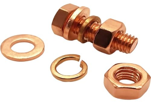 Foyoram M3 - M16 T2 Pure Copper Hexagonal Screw bolt, nut washer, conductive red copper conductive bolt (M6 2sets, 16mm)