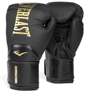 Everlast Elite 2 Boxing Gloves (Black/Gold, 8oz)