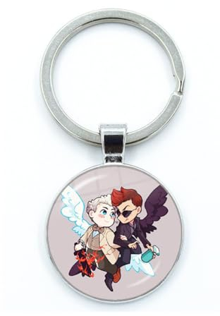 MayDee Good Omen Schlüsselanhänger Engel Dämon Zeit Edelstein Anhänger Aziraphale Crowley Fan Fiction Merchandise für Fans (B)