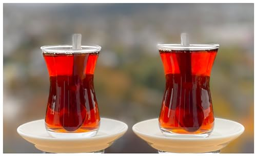 Topkapi - Service à thé turc 18 pièces Shakira Bayan │ 6 grands verres à thé (taille XL), 6 soucoupes en porcelaine (2ème choix), 6 cuillères à café (inox) │ pour 6 personnes