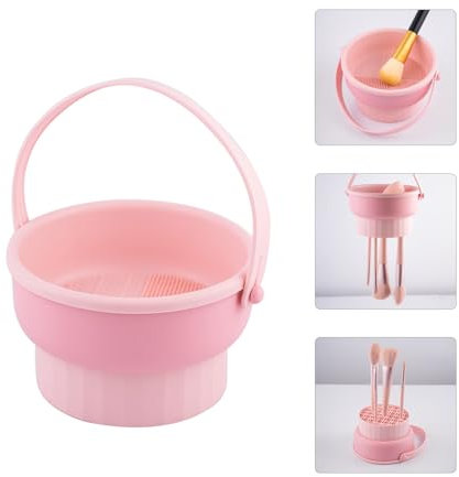 COCOMU Tapis de nettoyage pour pinceaux de maquillage, support de pinceaux de maquillage en silicone, tapis de nettoyage, crochet de séchage, rangement quotidien 3 en 1 (rose)