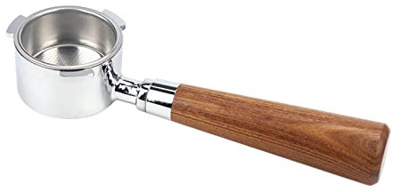 Fesjoy Porte-filtre sans fond de café de 51 mm avec panier filtrant et poignée en bois de rechange pour machine à café Delonghi EC680 EC685 - Filtre en alliage réutilisable - Accessoires d'extraction