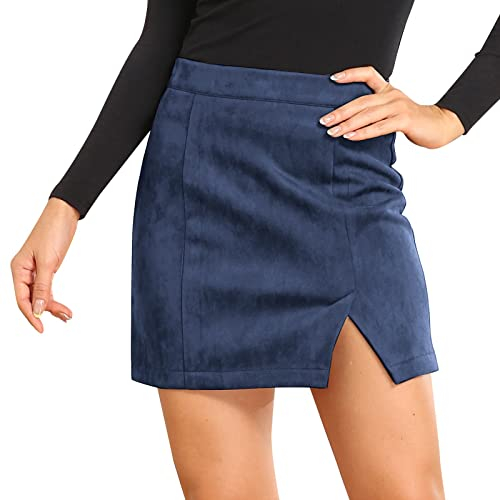Women's Petticoat Tutu Tulle Skirt Damen Kurzer Rock Tasche Hüfte Solide Hohe Taille Reißverschluss Herbst Winter Rock (Navy, XL)