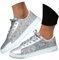 Minetom Damen Pailletten Sneaker Glitzer Schuhe Flache Low Outdoor Laufschuhe Schnürsenkel Walkingschuhe Sportschuhe B Silber 39 EU