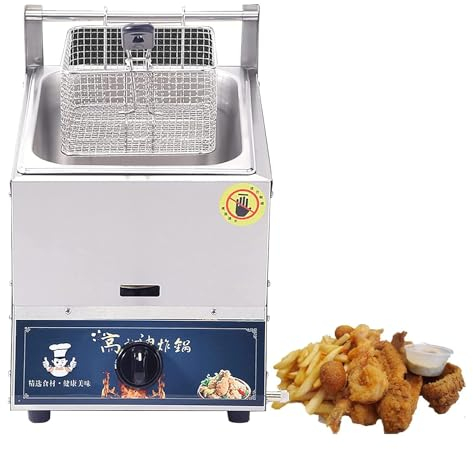 DPLXFPP 10l/20l Professionelle Gasfritteuse, Lpg-Fritteuse Aus Edelstahl Für Zuhause Und Gewerbe, Pommes-Frites-Maschine Aus Edelstahl, Für Chips, Donuts, Fisch, Einfache Reinigung,10L