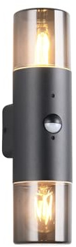 meineWunschleuchte Außen-Wandleuchte Bewegungsmelder Schwarz | mit 2x E27 LED, Höhe 33cm, aus Aluminium, Moderne Up and Down Außenleuchte, Schutzklasse IP44, für Haus Wand
