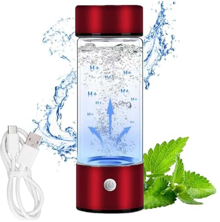 Wasserstoff-Wasserflasche, Hydrogen Water Bottle, Wiederaufladbare Tragbare Glas Wassergenerator Flasche, Mit Spe- Und Pem-Technologie 420ml, Wasserstoff-Wassermaschine & Hersteller Für Sport (Red)