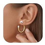 Dochais Perlenohrringe Huggie Für Damen, 14K Vergoldet Gold Creolen Ohrringe, Zirkonia Ohrringe Mit Perlen, Perlen Huggie Ohrringe Hypoallergene Für Frauen