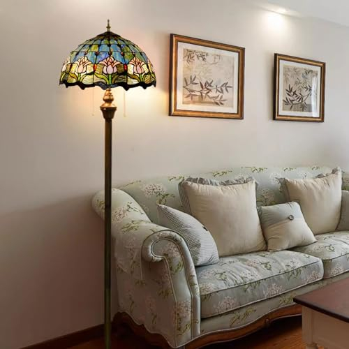BOTOWI Handgemachte Tiffany Stehlampe - Glyzinie Tulpe Buntglas Lampenschirm 64 hoch stehend Ecke Lampe für Haus und Büro Dekoration, perfekte Bodenleuchte für Wohnzimmer und Schlafzimmer,Tulip