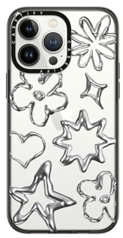 CASETiFY Compact iPhone 14 Pro Max Case [2X Military Grade Drop Tested / 4ft Drop Protection] - Chrome Doodles - Clear Black