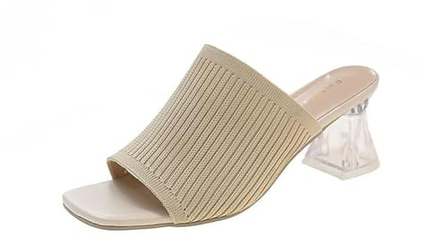 Mid Low Block Heel Shoes Women - High-Heeled Slippers Wide Width Slide Sandals High Heel Mule Sandals Party Sandals Office Work Courts Shoes Ladies Low Chunky Block Heels Shoes Summer Shoes