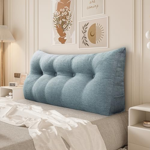 BNCKTRD Kopfende Großes Rückenkissen, Bequemes Lesekissen und Rückenteil im Bett, 2 in 1 Rückenlehne und Kopfkissen, Langes XXL Kissen für Sofa, Couch, Wand und Polster Leinen Grau 140cm