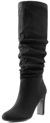 DREAM PAIRS Women's Knee-High Boots, Comfortable Chunky Block Heel Pointed Toe Pull On Side Zipper Suede Slouch Riding Boots