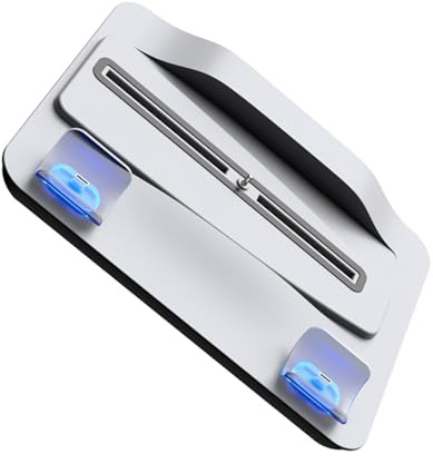Uonlytech Dual Ladestation mit Kühlfunktion für Controller Dual Ladegerät mit Blauem LED Licht Weiß Schnellladegerät für Gaming Zubehör Kompatibel mit Spielkonsole der 5. Generation