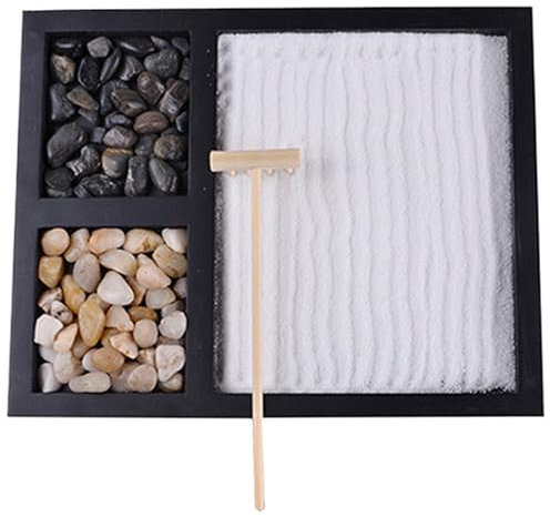 tddouck Statues Zen Garden Kit Japonais Tablet Top Mini Zen Garden avec râteau, Sable Blanc et rivière Roches Méditation Zen Sand Garde