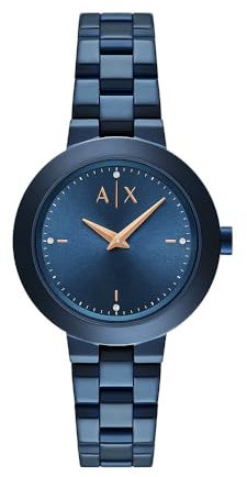 Armani Exchange Watch for Women, Quartz Movement and 36mm Case Size with Stainless Steel, Leather or Silicone Strap Blau,36MM