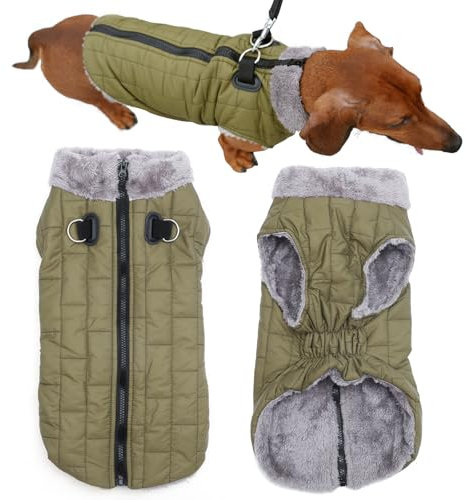JoyDaog Warmer Fleece-Hundemantel mit strapazierfähigem Geschirr mit D-Ring, wasserdichte Welpenjacke für kleine Hunde, Hundeweste für den kalten Winter, Grün, Größe S