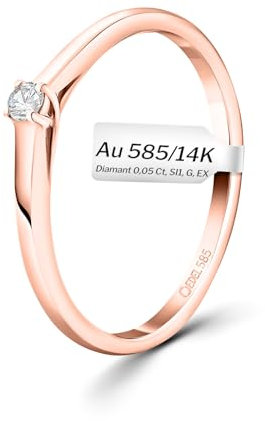 EDELIND 585 Verlobungsring Damen Ø 56 mm Solitär Diamant Ring 0,05 Ct Echt Gold Rotgold Diamantring zur Verlobung mit Elegante Schmuck-Geschenkbox