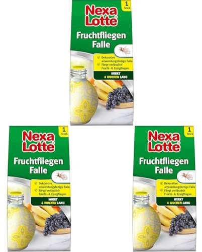 Nexa Lotte Fruchtfliegen Falle, 1 St, zum Abfangen von Frucht-, Obst und Essigfliegen, Gelb (Packung mit 3)