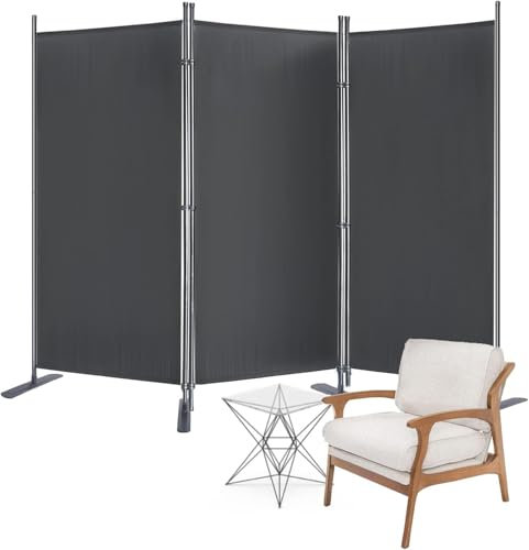 LARS360 3 Teilig Faltbarer Paravent Raumteiler (275 x 180 cm) - Stoffraumteiler mit Innen - Sichtschutz für Balkon und Innenräume (Dunkelgrau)