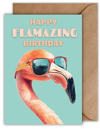 WBdesignz Geburtstag Karte mit Umschlag - Geburtstagskarte Happy Flamazing Birthday Flamingo mit Sonnenbrille Tiere Glückwunschkarte Geschenkkarte zum Geburtstag (DIN A6)