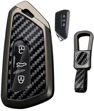 ontto Autoschlüssel Hülle Schlüsselhülle Cover Passt für Skoda Kodiaq Superb 4 B9 Enyaq Coupe Octavia 4 RS VW Golf 8 ID.3 ID.7 2023-2025 Schlüsselgehäuse Schutzhülle Schlüsselanhänger 3 Taste-Schwarz