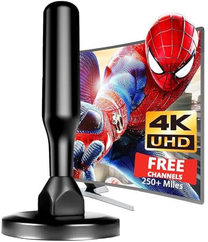 Antena TV Interior de Alta Recepción 2025 - Antena Receptora 360° con Base Magnética - Compatible con VHF/UHF/DVB-T/DVB-T2 - Señal Clara y Estable para Smart TV y Televisores