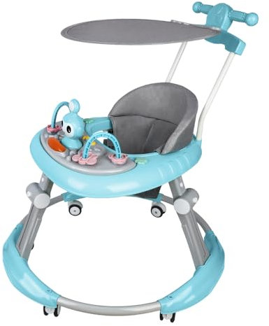 Lauflernhilfe, Lauflernwagen, Laufwagen Baby Walker Spielzeug für Kinder, Lauflernhilfe mit Musik, Babywalker Höhenverstellbar & Klappbar, mit Sonnenschirmtuch (Grün-67 * 67 * 79cm)