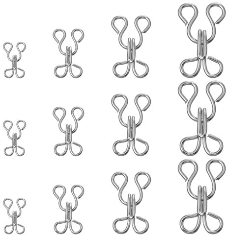 80 Set Sewing Hooks and Eyes Closure, Copper Hooks and Eyes Metal Bra Snap Hook Replacement 4 Sizes Closures Sew on Snaps for Bra Trousers Skirts and DIY Crafts Replacement for Wonmen(Silver)