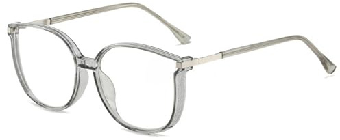 qinqilanqi-S Blaulichtfilter Brille Damen und Herren，ohne Sehstärke，Rund Anti Blaulicht Sonnenbrille，Superleichte Rahmen Brillenbeine aus Metall (Durch Grau)