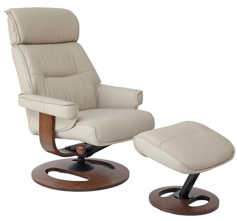 Morris Living The Newton Swivel Recliner Chair & Matching Footstool – Mushroom Leather