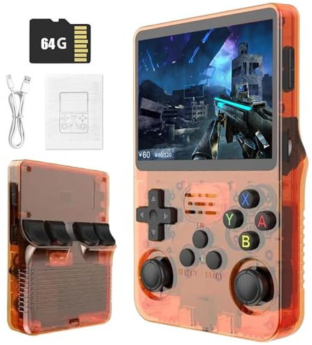 Retro Portable Game Console R36S-avec Système Linux Open Source, 21 000 Jeux Classiques, Écran IPS De 3,5 Po, 64 Go/128 Go, Mini Console De Jeu Portable-Orange||64GB