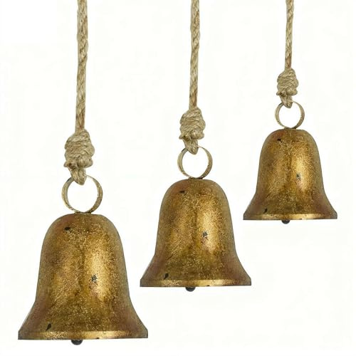 Weihnachtsglocken zur Dekoration, Set mit 3 harmonischen Kuhglocken, Weihnachts-Metallglocken zum Aufhängen an Seil, Glücksglocke für Zuhause, Garten, Dekorationen, Handwerk