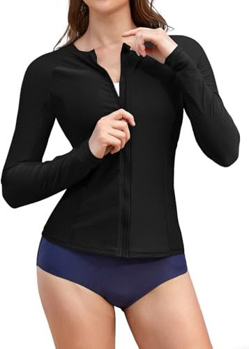 SHEKINI Womens Rashguard Shirts Long Sleeve UPF 50+ Rash Vest with Zip | UV Protection, Sports Swim Tops