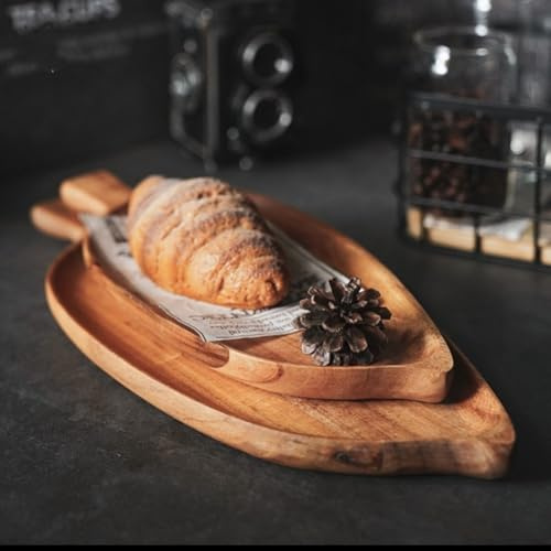 Gettimore Serviertablett aus Holz im japanischen Stil mit blattförmigem Design, lebensmittelechter brauner Holzteller für Frühstück, Sushi, Dessert oder Obst, langlebiges und vielseitiges Geschirr in
