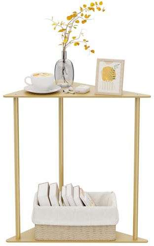Yawinhe Dreieckiger Beistelltisch,1er Set Metall Klein Couchtisch,Golden | Mobiler Kaffeetisch 2 Ebenen;48 cm Höhe Wohnzimmertisch für kleine Räume; Nachttisch für Schlafzimmer für Ecken