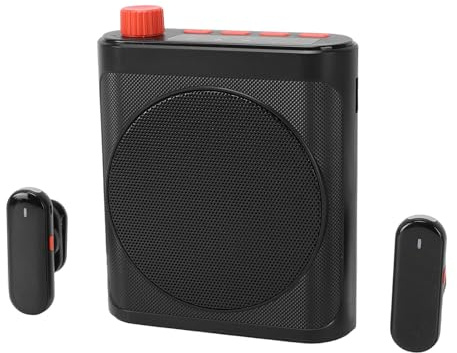 Qudinip Amplificatore Vocale Wireless da 15 W Set di Altoparlanti Ricaricabili con Riduzione del Rumore Bluetooth per Insegnanti Guide Turistiche 2 Microfoni (Nera)