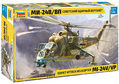Zvezda 530004823 1:48 MIL Mi-24V/VP(HIND) Combat Helicopter, Modellbausatz,Plastikbausatz, Bausatz zum Zusammenbauen, detaillierte Nachbildung, Mehrfarbig, Erdtöne